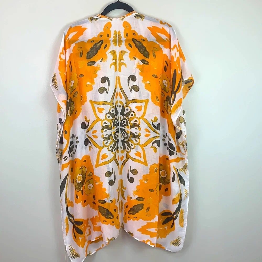 Tangerine Bohemian Design And Floral Print Kimono Duster - Picture 6 of 8